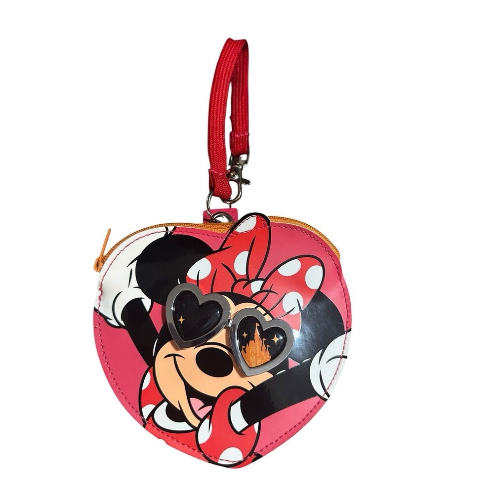JAPAN Tokyo Disney Minnie Face Charm Keychain Coin Case Purse ID Holder HTF